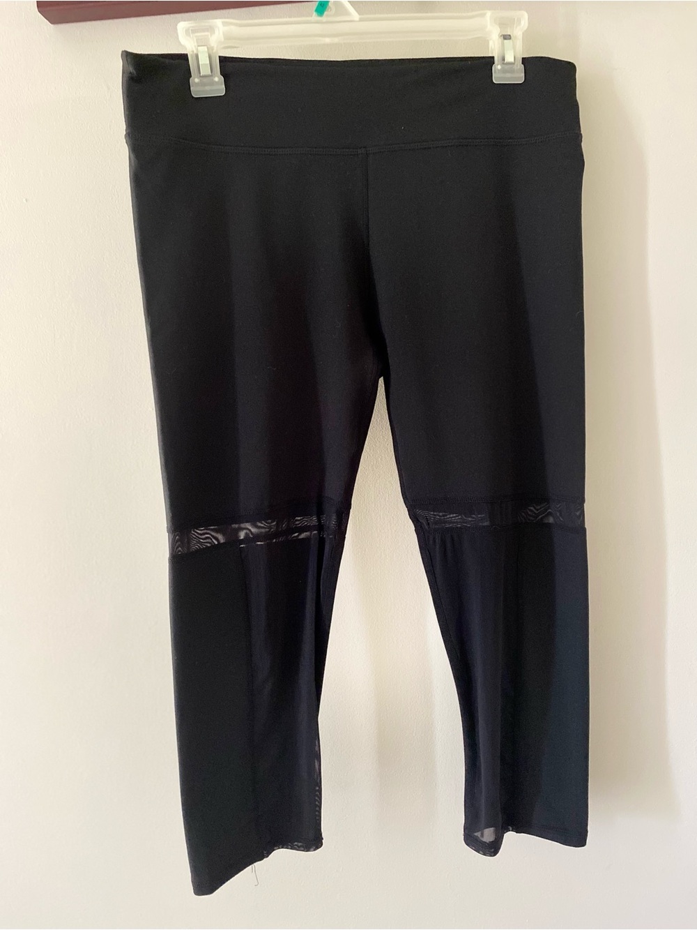Fabletics Black Capri Leggings with Mesh Panels
